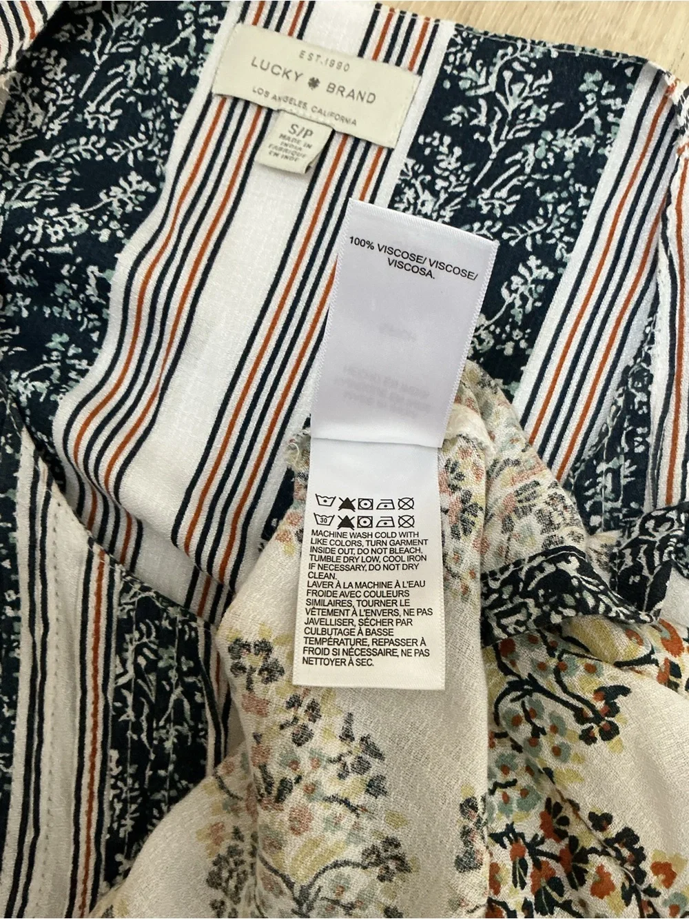 Lucky Brand Boho Floral Paisley Babydoll Blouse Tunic Top Size S/P